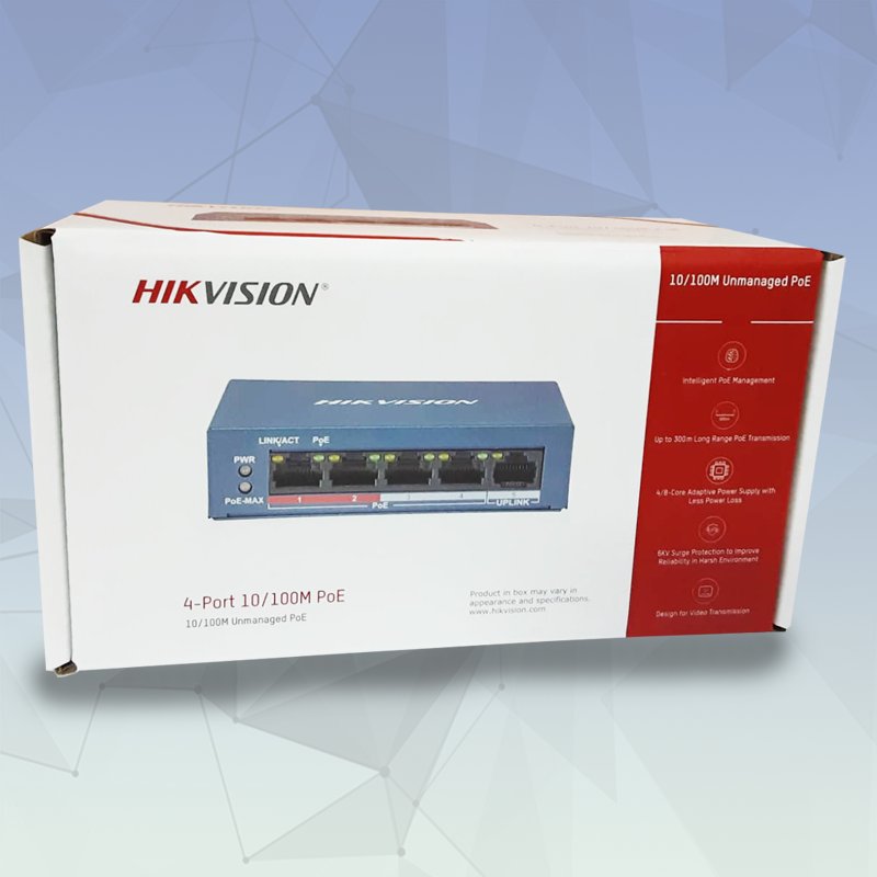 SWITCH POE HIKVISION  4 PUERTOS + 1 PUERTO UPLINK DS-3E0105P-E/M(B)